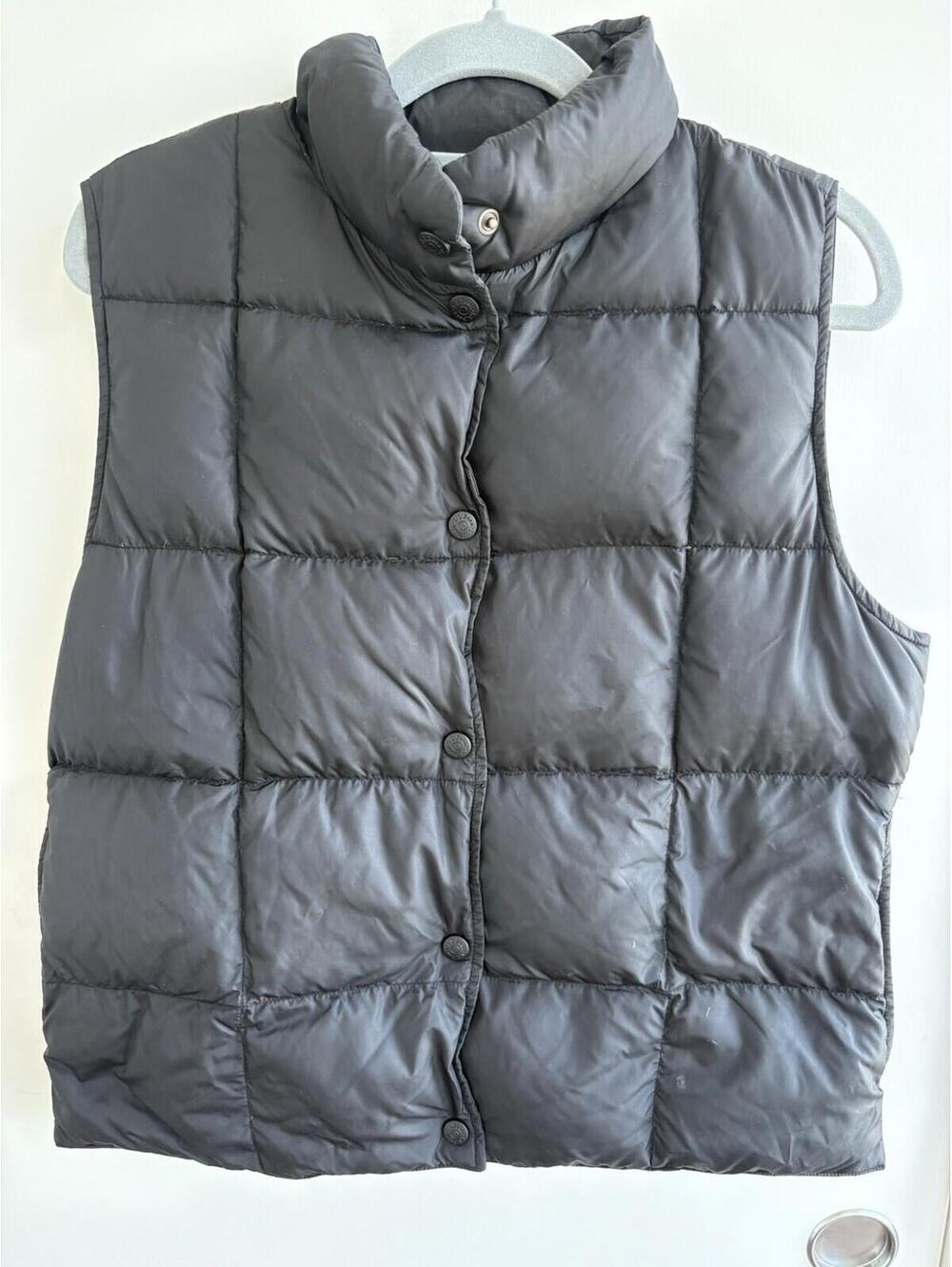 Vintage LL Bean Goose Down Puffer Snap Button Vest Black Size XL TALL